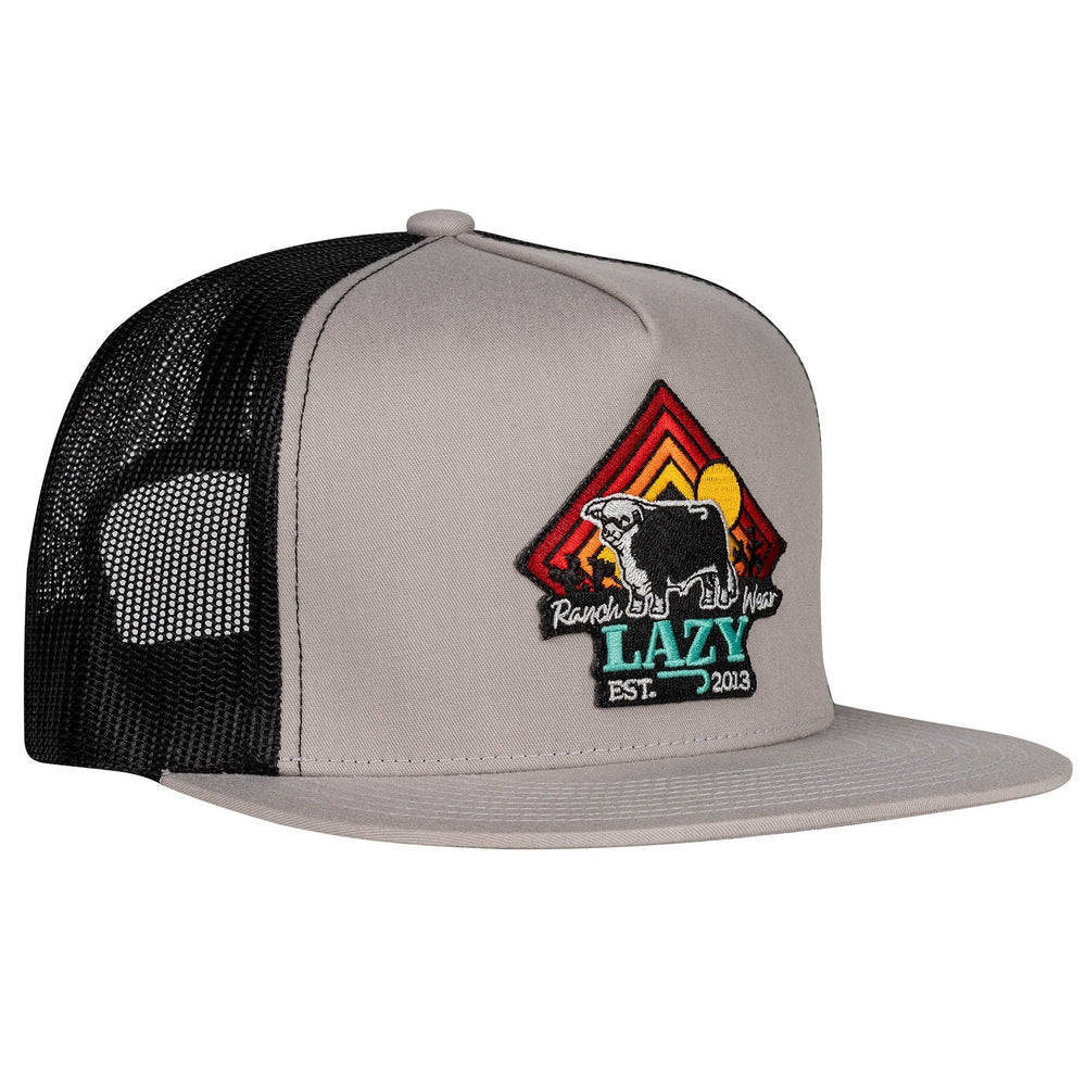 
                  
                    Lazy J Ranch Silver Grey & Black Cactus Sunrise Classic Five Panel Trucker Hat-Lazy J Ranch Wear
                  
                