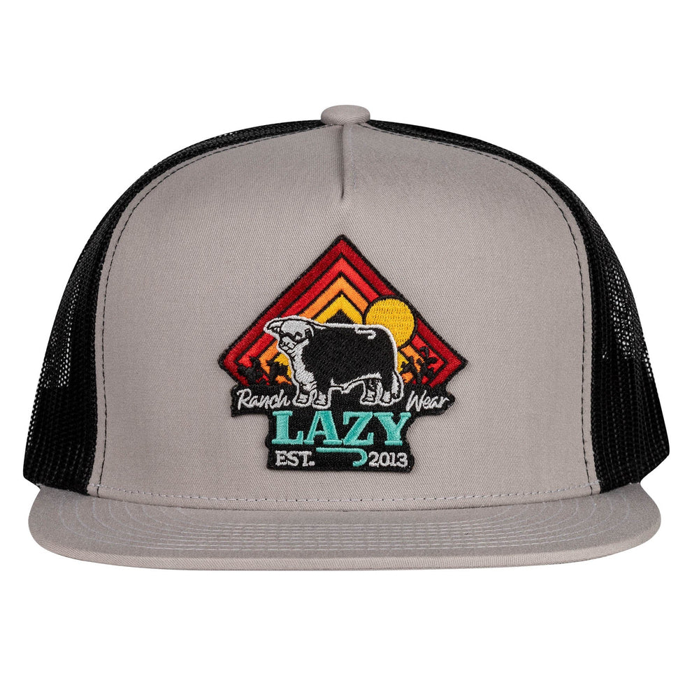 
                  
                    Lazy J Ranch Silver Grey & Black Cactus Sunrise Classic Five Panel Trucker Hat-Lazy J Ranch Wear
                  
                