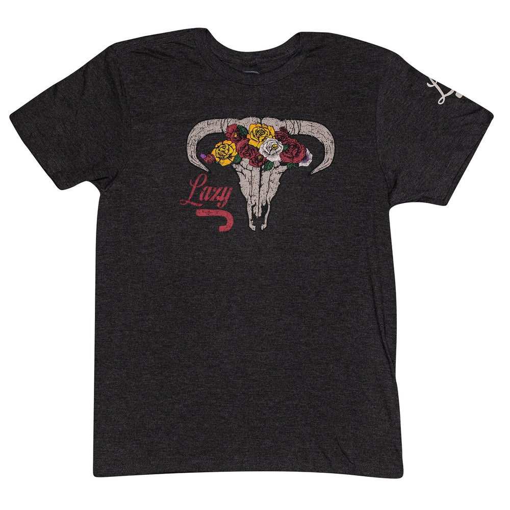 
                  
                    Lazy J Ranch Skull & Flowers T-Shirt - Grey-
                  
                