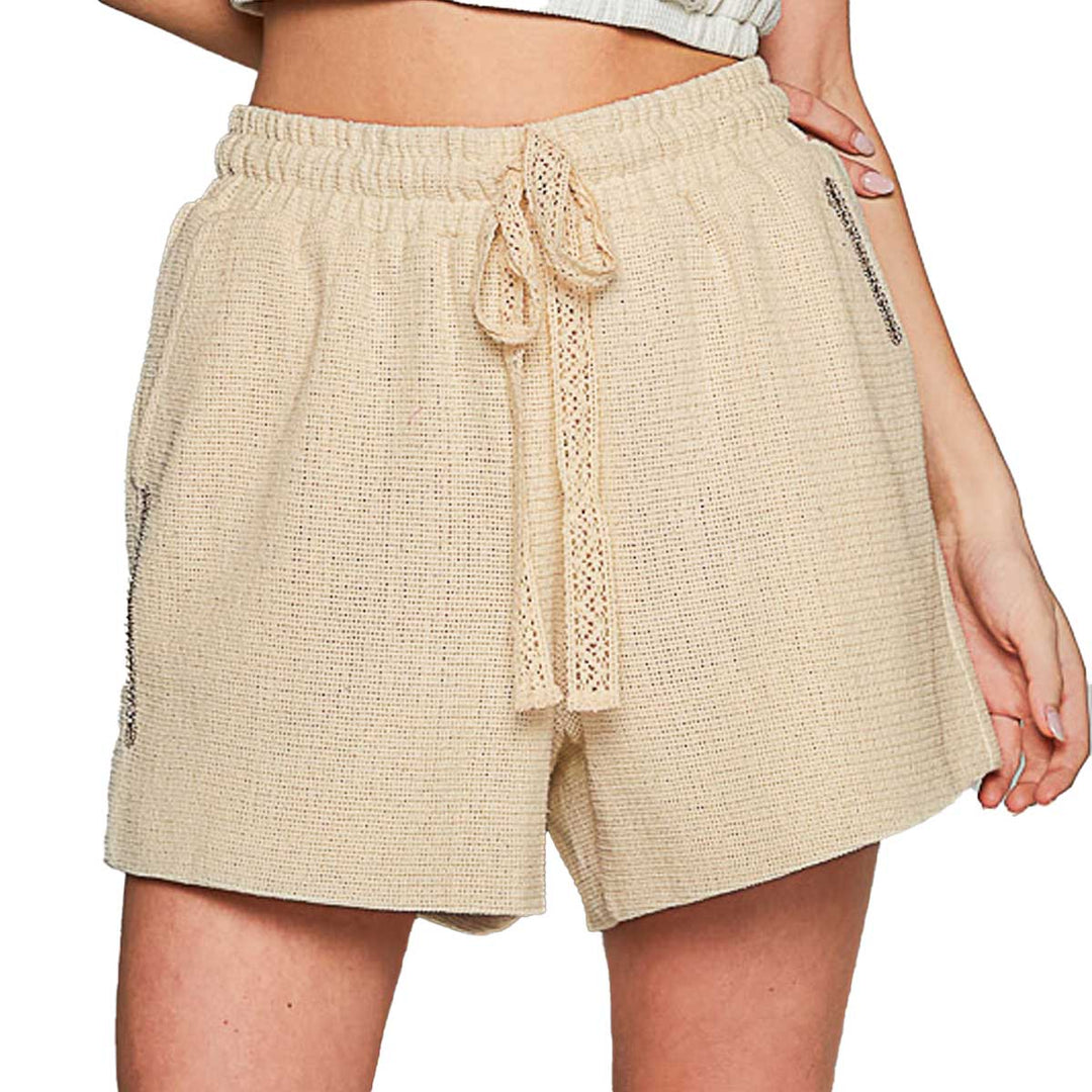 Pol Clothing Women's Loose Fit Crochet Shorts - Natural