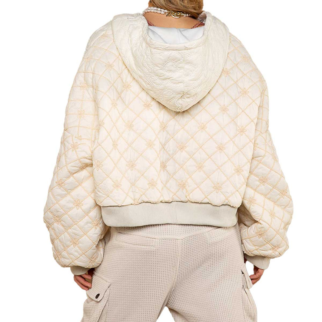 Pol Clothing Women's Cropped Quilted Hooded Jacket - Ivory