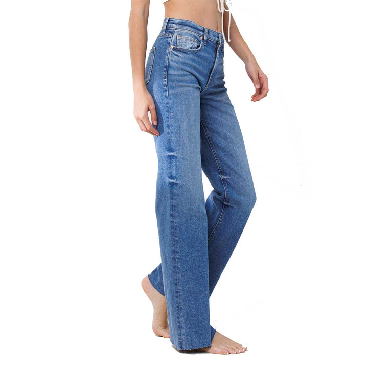 SneakPeak Women's Mid Rise Wide Leg Jeans - Medium Light