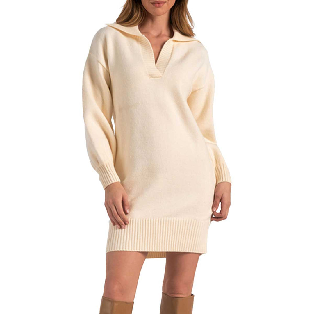Elan Women's Bottom Rib Sweater Dress - White