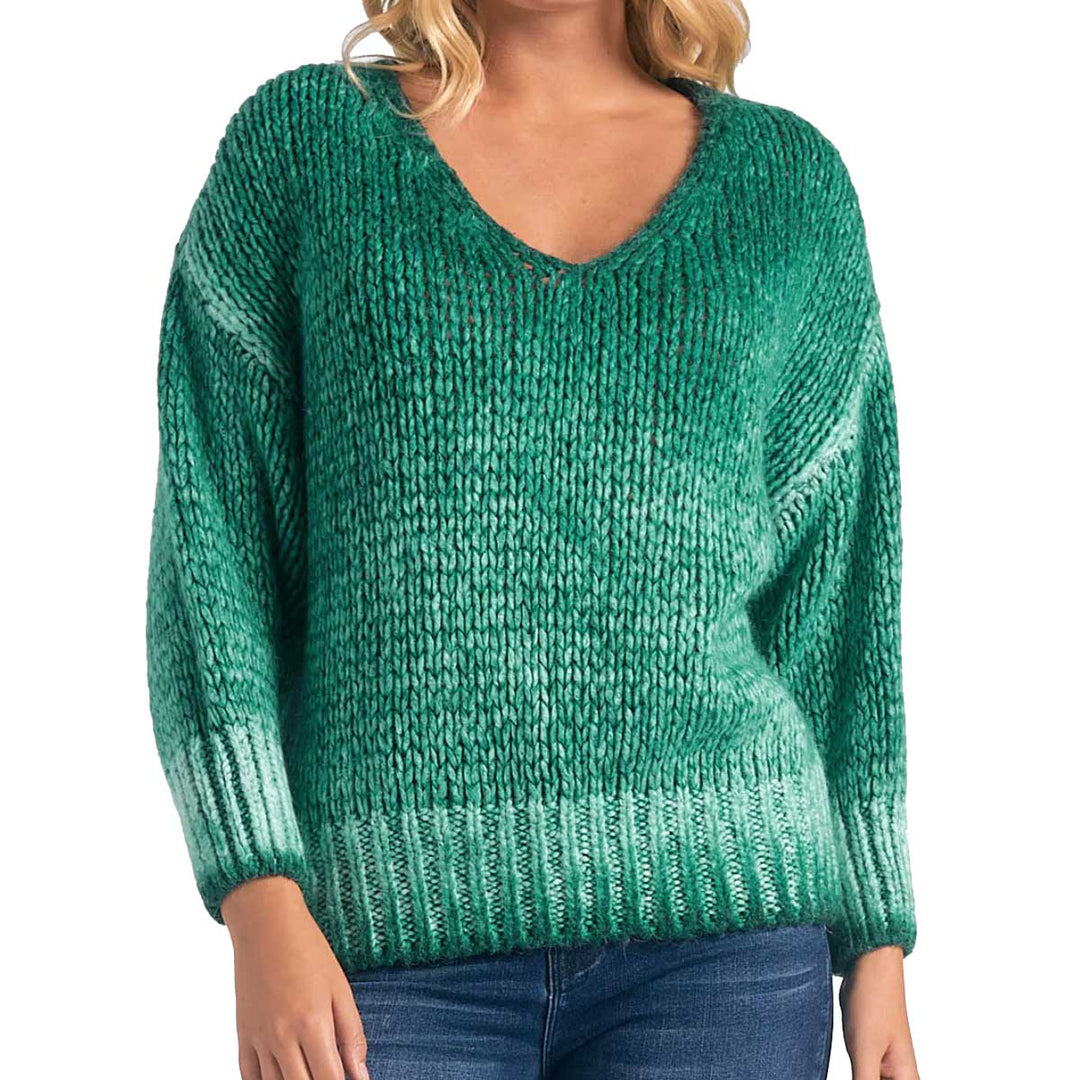 Elan Women's V-Neck Knit Sweater - Green