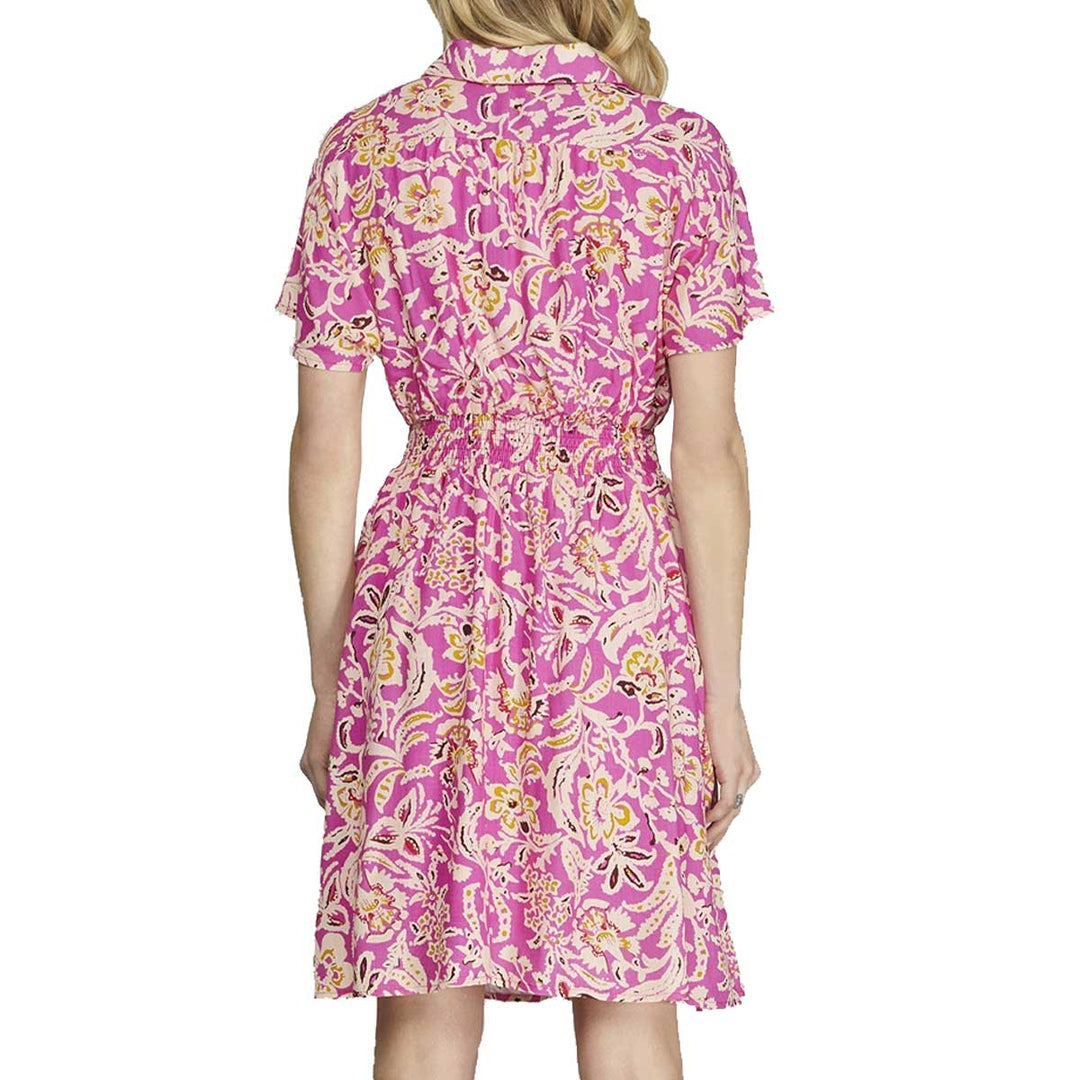She + Sky Women's Short Drop Sleeve Woven Print Collared Dress - Multi
