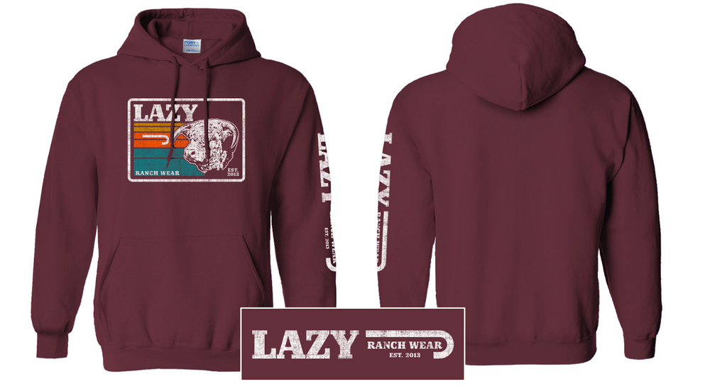 
                      
                        Lazy J Ranch Sunset Retro Pullover Hoodie - Maroon
                      
                    