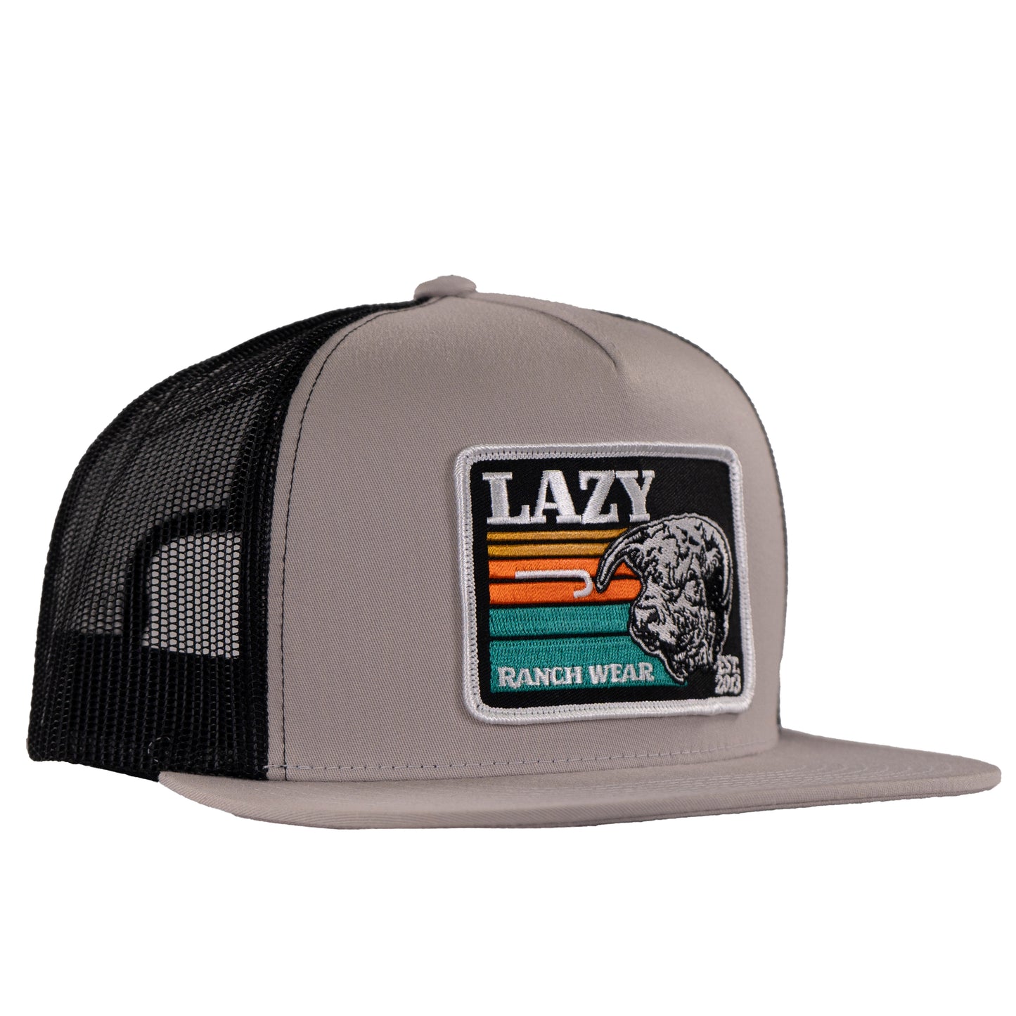 Lazy J Ranch Silver Grey & Black Dusk Sunset Classic Five Panel Trucker Hat-High Profile-SILBLK4-DS-BLK