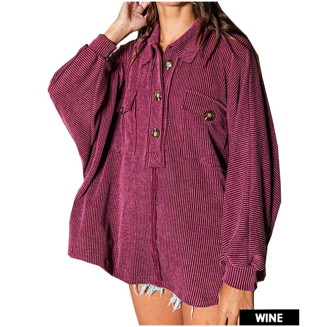 Bucket List Women's Textured Knit Collared Loose Fit Top - Wine