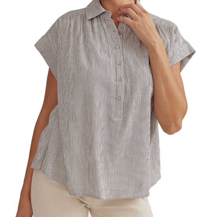 Entro Women's Short Sleeve Striped Blouse - White