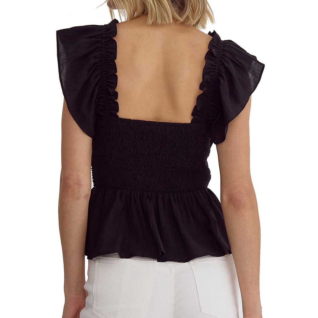Entro Women's Flutter Sleeve Crop Top - Black