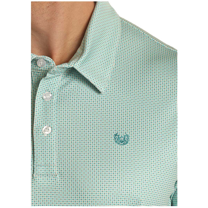 Panhandle Men's Ditsy Geo Print Polo Short Sleeve Shirt - Turquoise