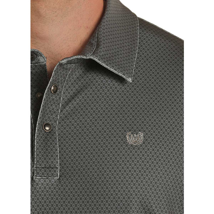 Panhandle Men's Ditzy Geo Print Polo Short Sleeve Shirt - Charcoal