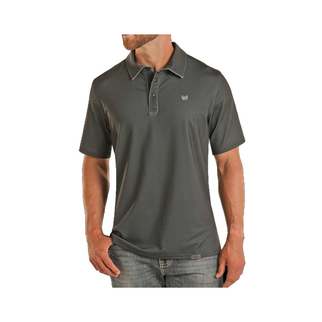 Panhandle Men's Ditzy Geo Print Polo Short Sleeve Shirt - Charcoal