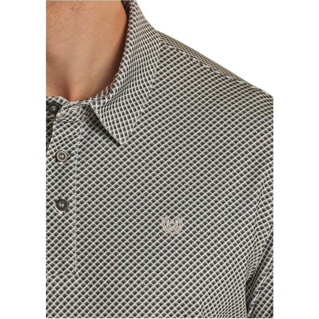 Panhandle Men's Diamond Geo Print Polo Short Sleeve Shirt - Charcoal