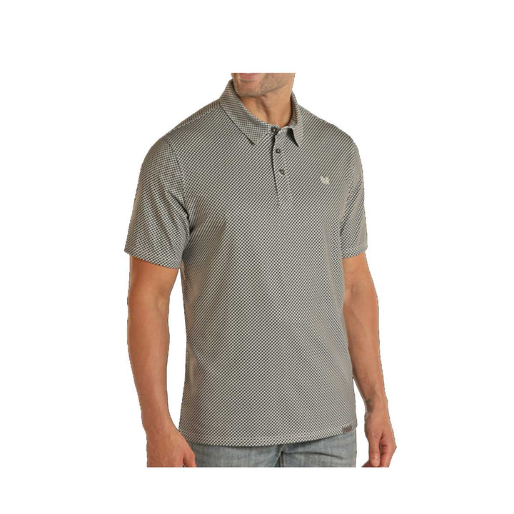 Panhandle Men's Diamond Geo Print Polo Short Sleeve Shirt - Charcoal