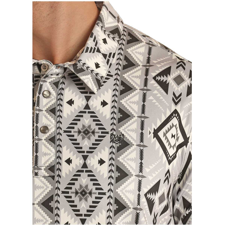 Panhandle Men's Aztec Stripe Snap Polo Short Sleeve Shirt - Charcoal