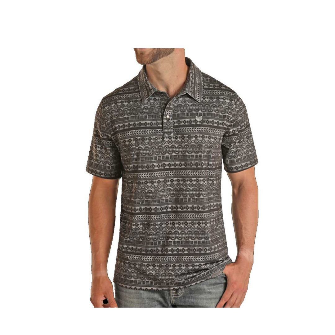 Panhandle Men's Camo Aztec Snap Polo Short Sleeve Shirt - Charcoal