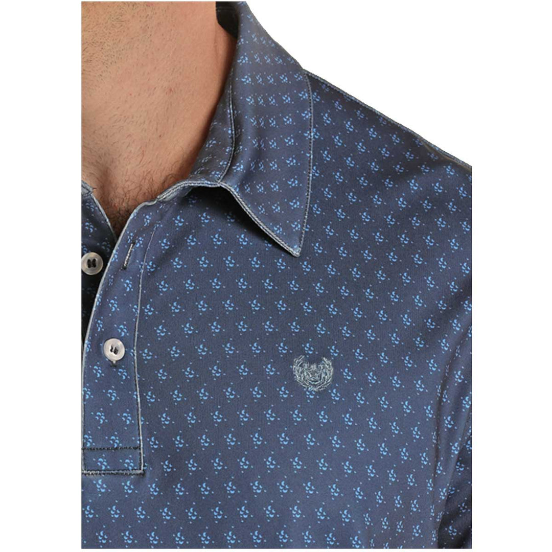 Panhandle Men's Ditsy Floral Print Polo Short Sleeve Shirt - Blue