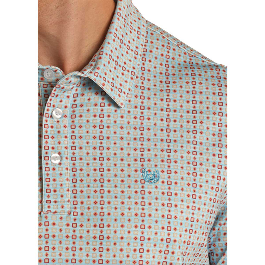 Panhandle Men's Geo Print Knit Polo Short Sleeve Shirt - Blue