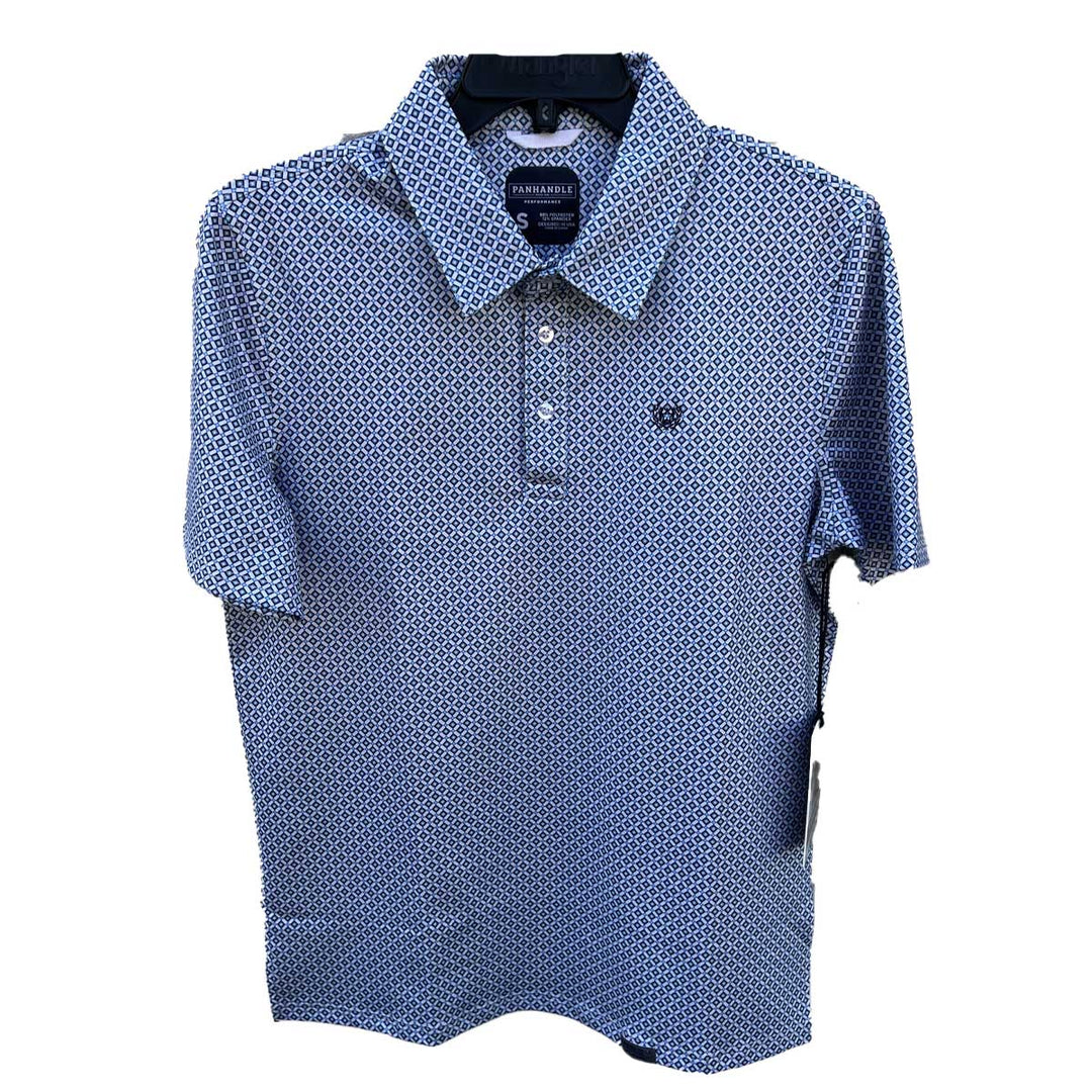 Panhandle Men's Geo Button Down Knit Polo Short Sleeve Shirt - Blue