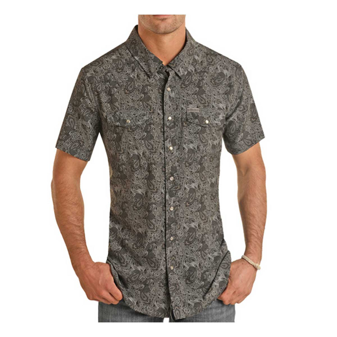 Panhandle Men's Paisley Woven Snap Short Sleeve Shirt - Charcoal