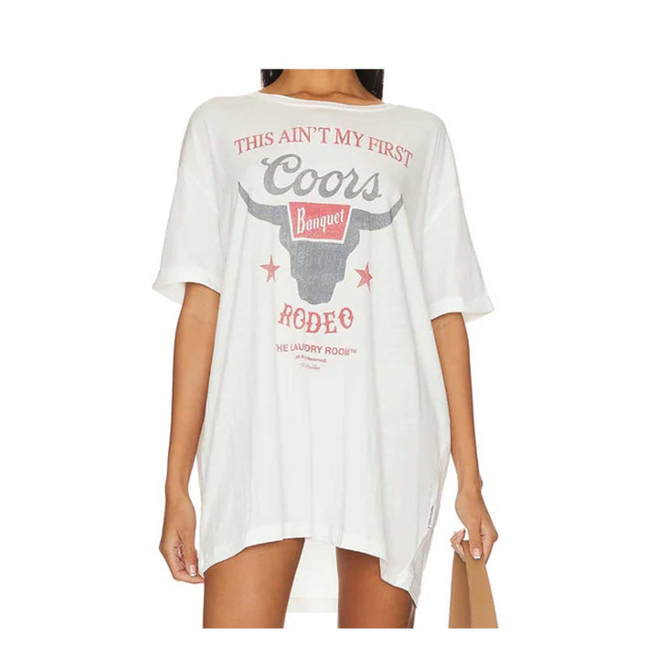 The Laundry Room Women's Ain't My First Coors Rodeo Oversized T-Shirt - White