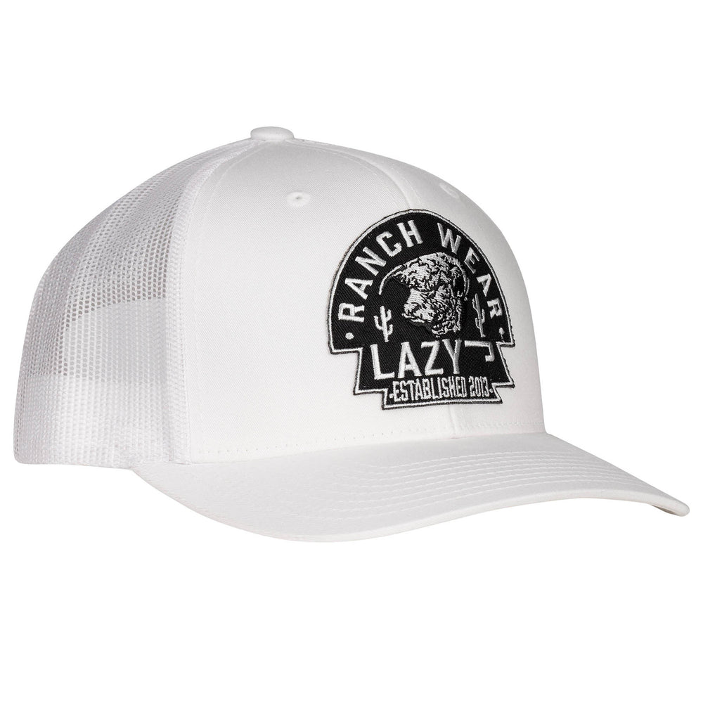 Lazy J Ranch White Black Arrowhead Mid Profile Trucker Hat