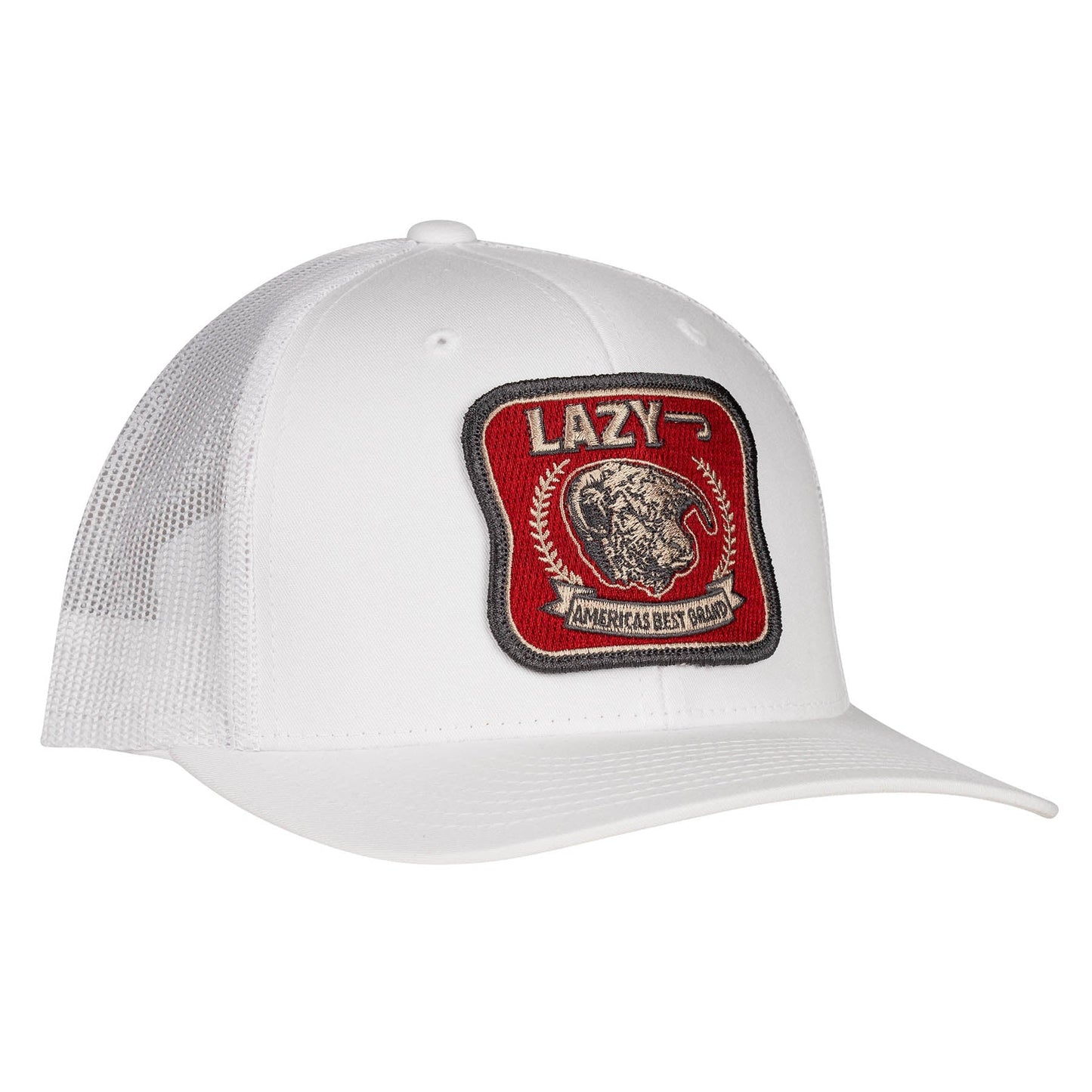 Lazy J Ranch White Red America's Best Brand Mid Profile Trucker Hat-Lazy J Ranch Wear