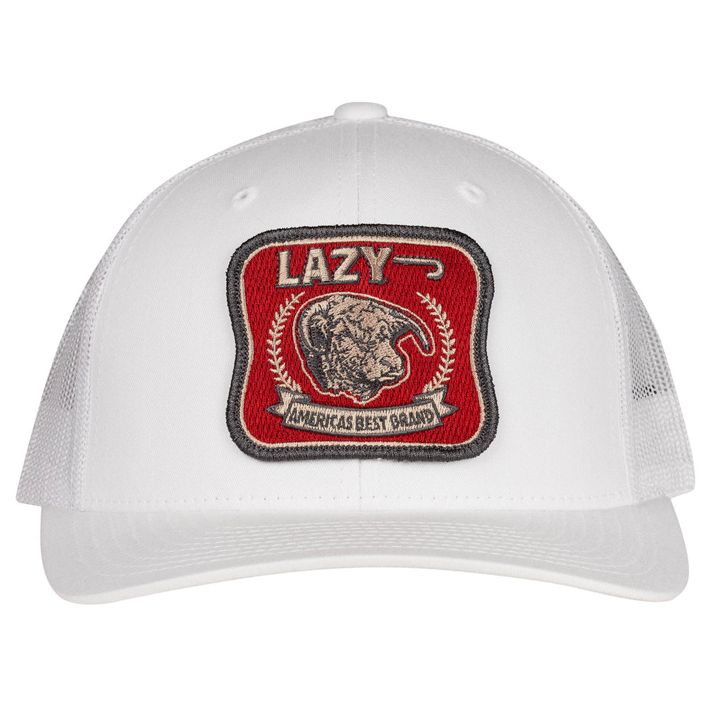 
                      
                        Lazy J Ranch White Red America's Best Brand Mid Profile Trucker Hat
                      
                    