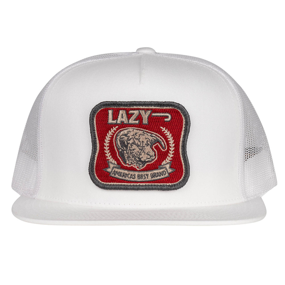 
                  
                    Lazy J Ranch White Red America's Best Brand Classic Five Panel Trucker Hat-WHITE4BEST
                  
                