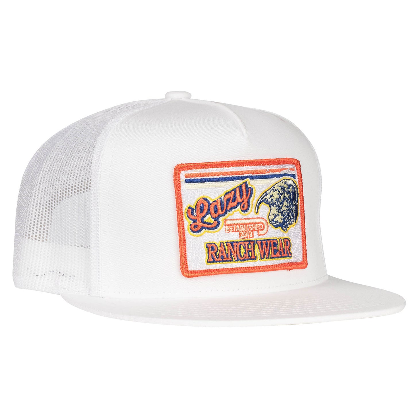 Lazy J Ranch White Retro Hereford Rope Classic Five Panel Trucker Hat-WHITE4RETRO