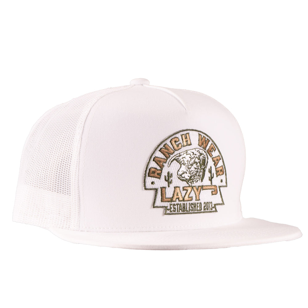 
                  
                    Lazy J Ranch White Olive Arrowhead Classic Five Panel Trucker Hat-WHITE4-AH-OLV
                  
                