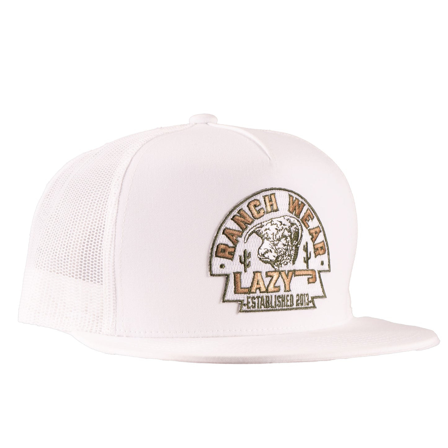 Lazy J Ranch White Olive Arrowhead Classic Five Panel Trucker Hat-WHITE4-AH-OLV