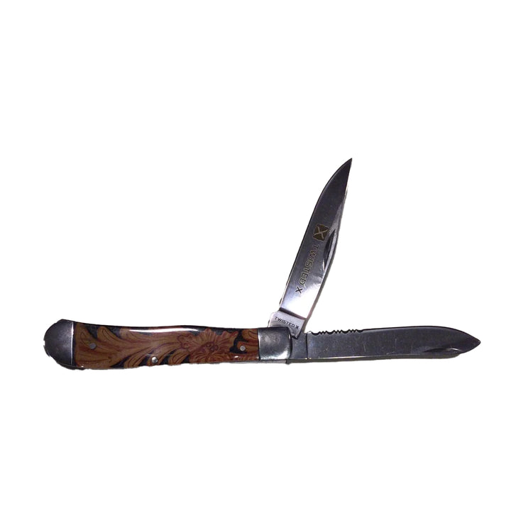 Twisted X Acrylic Trapper Leather Print Folding Knife