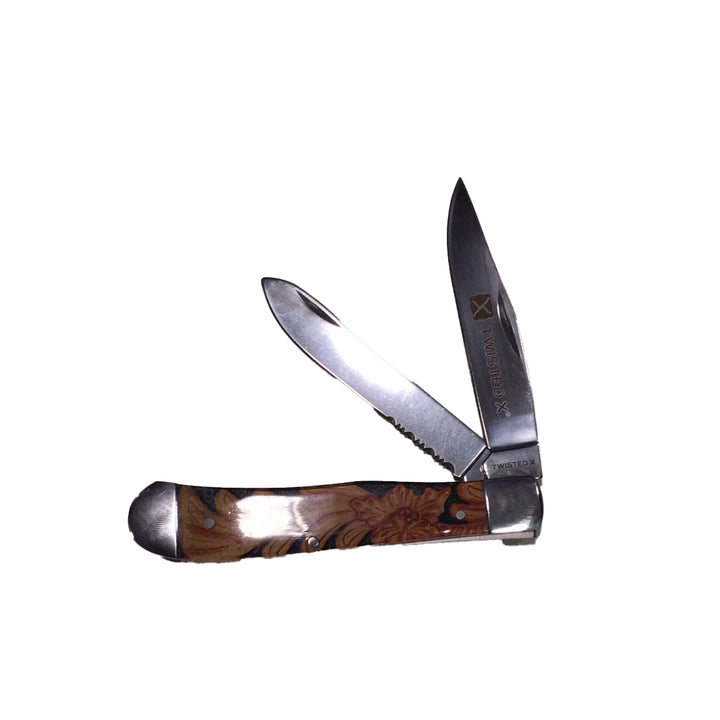 Twisted X Acrylic Trapper Leather Print Folding Knife