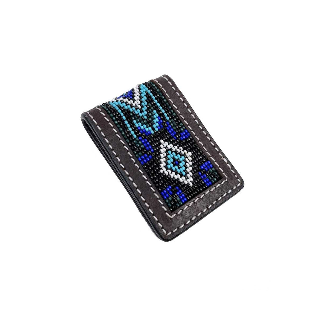 Twisted X Beaded Genuine Leather Money Clip  - Multi Blue