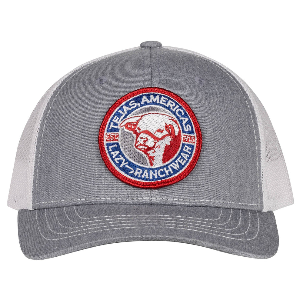 
                  
                    Lazy J Ranch Heather & White Red, White and Blue Tejas Youth Patch Hat-Lazy J Ranch Wear
                  
                