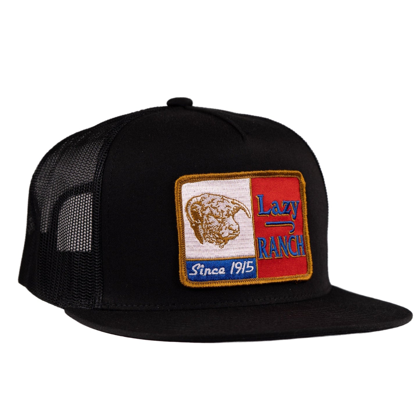 Lazy J Ranch Black Gold Texas Ranch Gold Patch Classic Five Panel Trucker Hat-Lazy J Ranch Wear