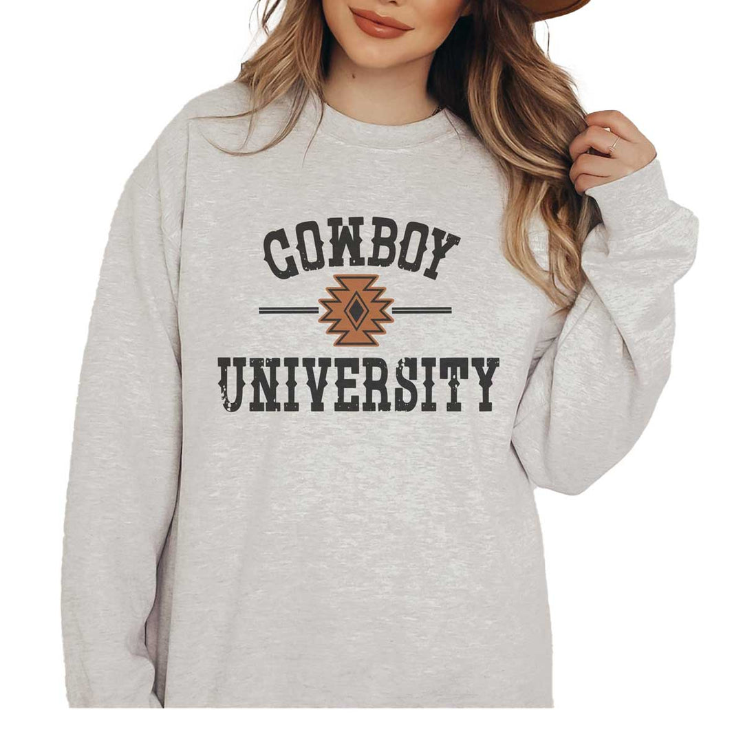 Amy Anne Apparel Inc Women's Cowboy University Crew Neck Sweatshirt - Ash