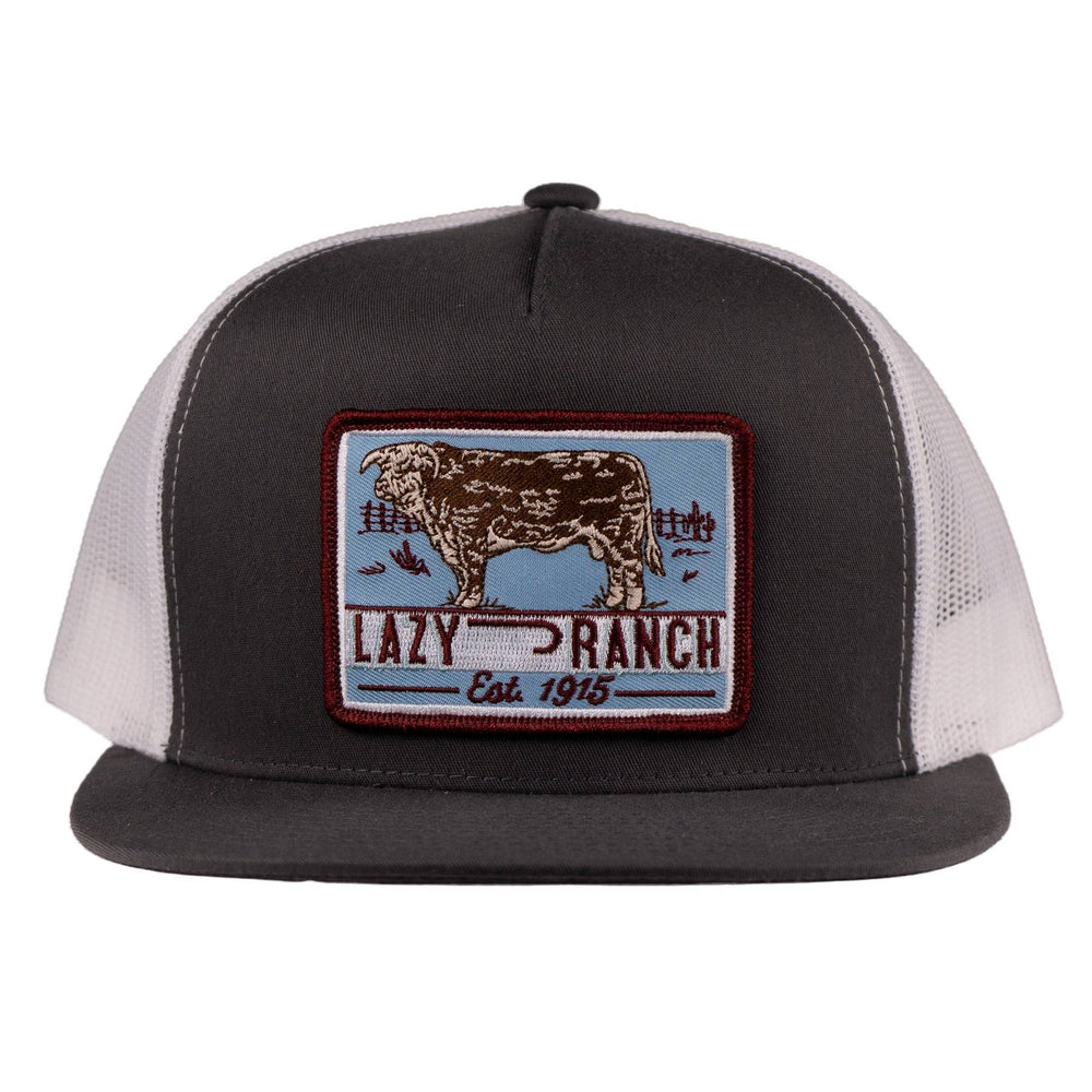 
                  
                    Lazy J Ranch Grey White Bull Trap Patch Classic Five Panel Trucker Hat-GRYWHT4-BT-BLU
                  
                