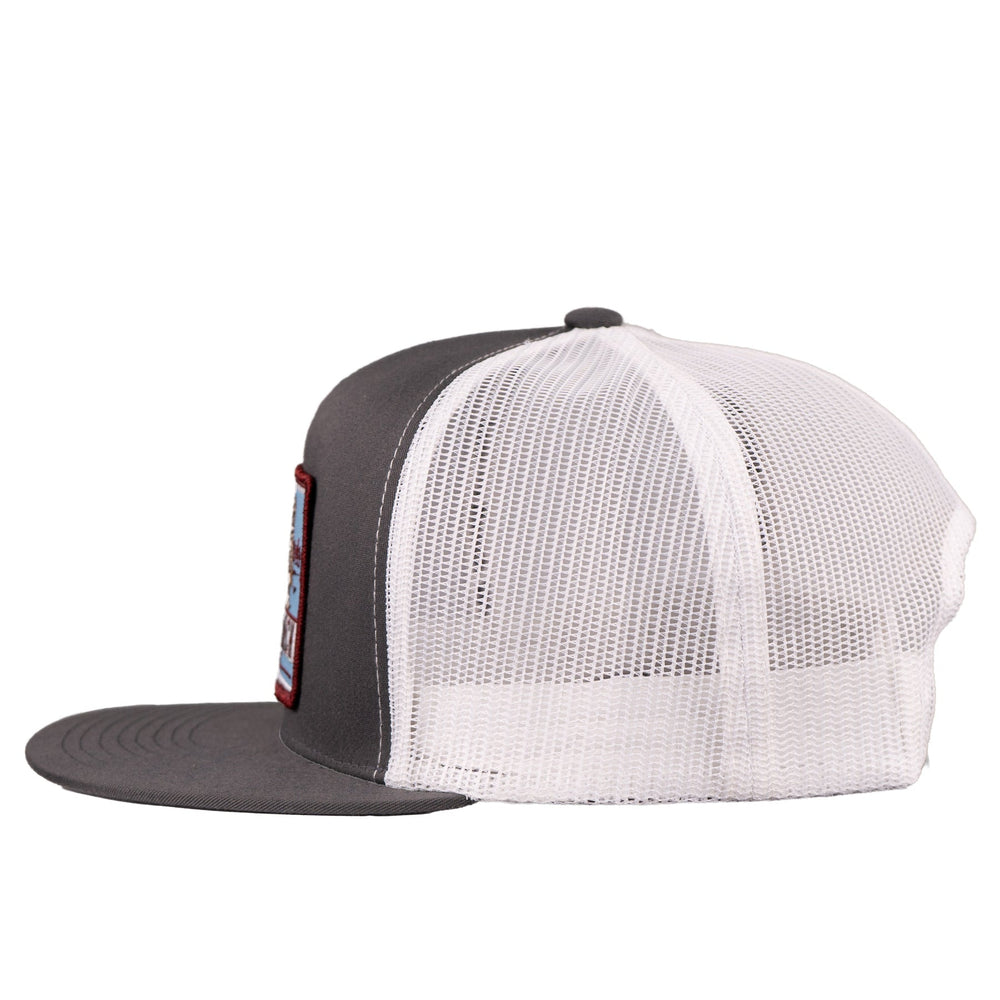 
                  
                    Lazy J Ranch Grey White Bull Trap Patch Classic Five Panel Trucker Hat-Lazy J Ranch Wear
                  
                