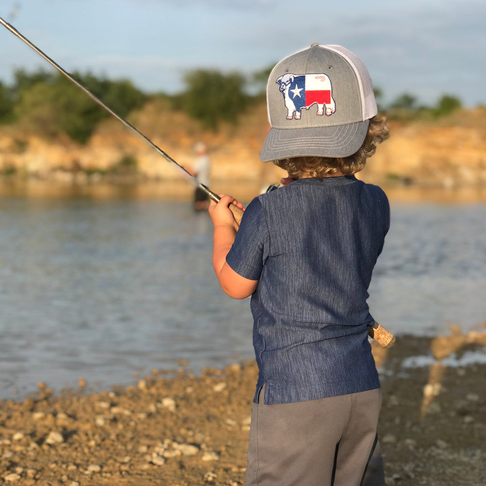 
                  
                    Lazy J Ranch Heather & White Texas Flag Bull Youth Patch Hat-Lazy J Ranch Wear
                  
                