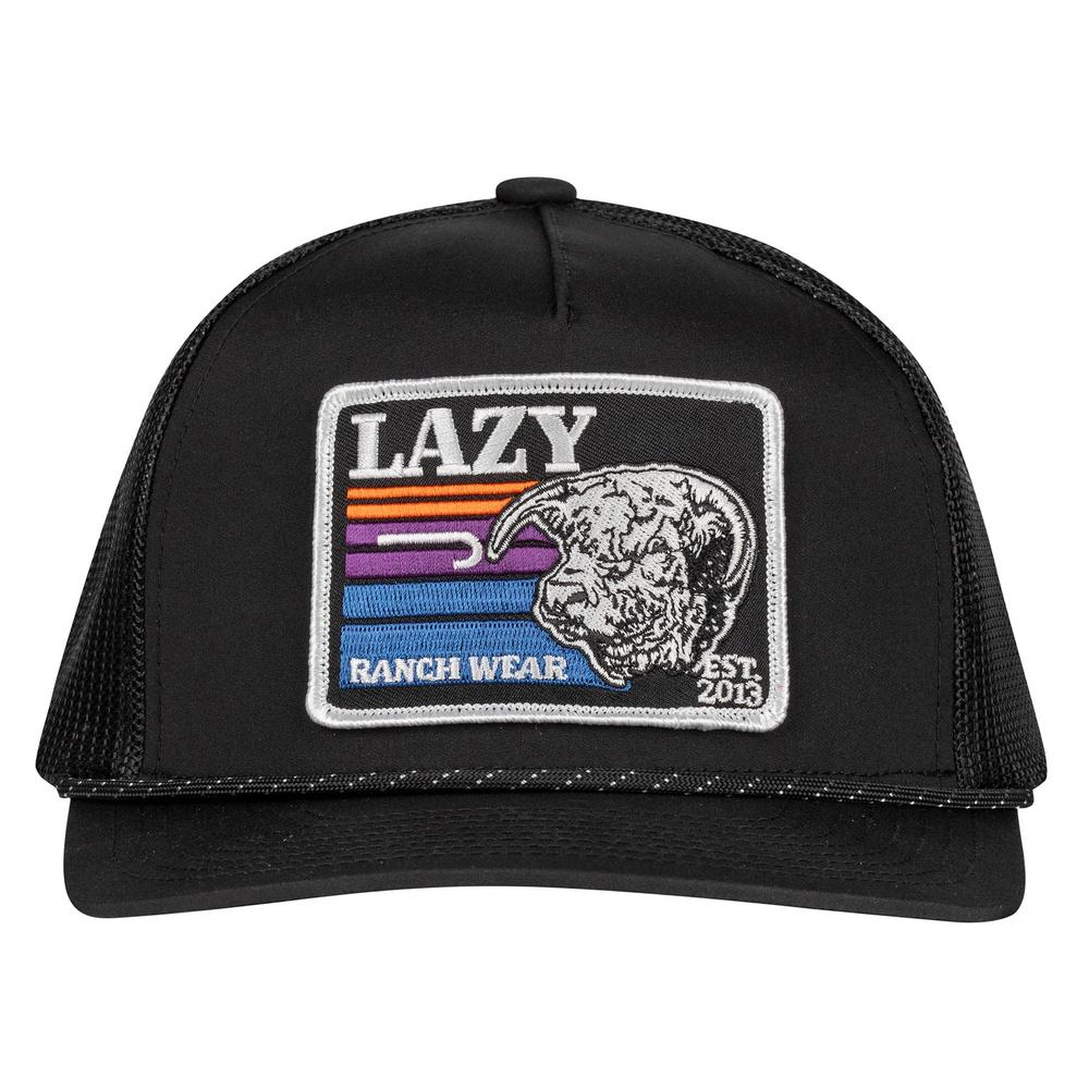 Lazy J Ranch Black Sunset Retro Mid Profile Rope Trucker Hat-