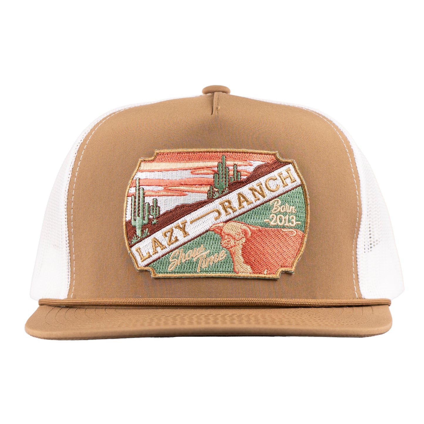 Lazy J Ranch Coyote Brown & White Desert Show Time Classic Rope Trucker Hat-