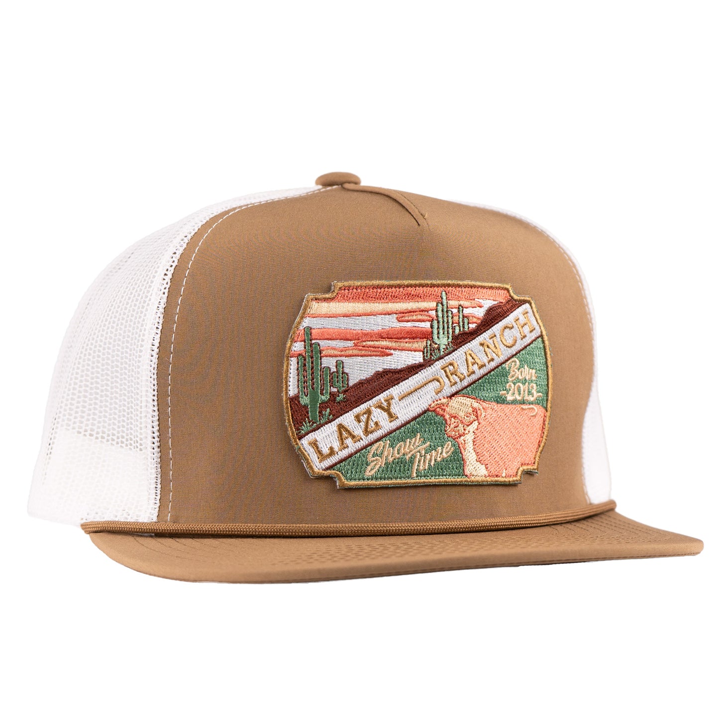 Lazy J Ranch Coyote Brown & White Desert Show Time Classic Rope Trucker Hat-