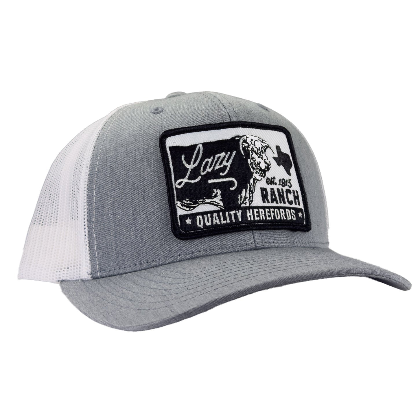 Lazy J Ranch Heather Grey & White Mid Profile Trucker Hat - Multiple Patches-HTHWHT1-LEGADO-Lazy J Ranch Wear