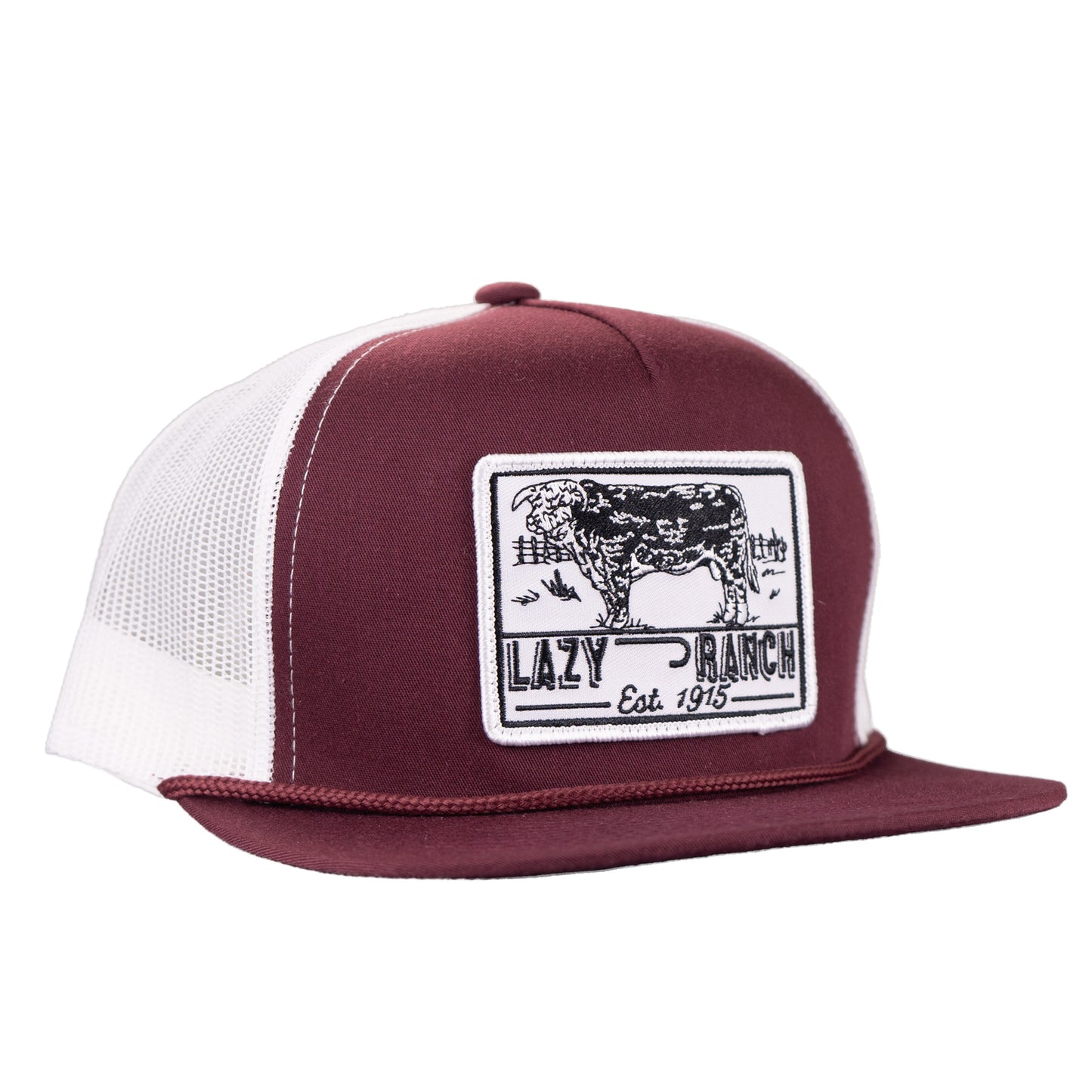 Lazy J Ranch Maroon & White Bull Trap Classic Rope Trucker Hat-Lazy J Ranch Wear