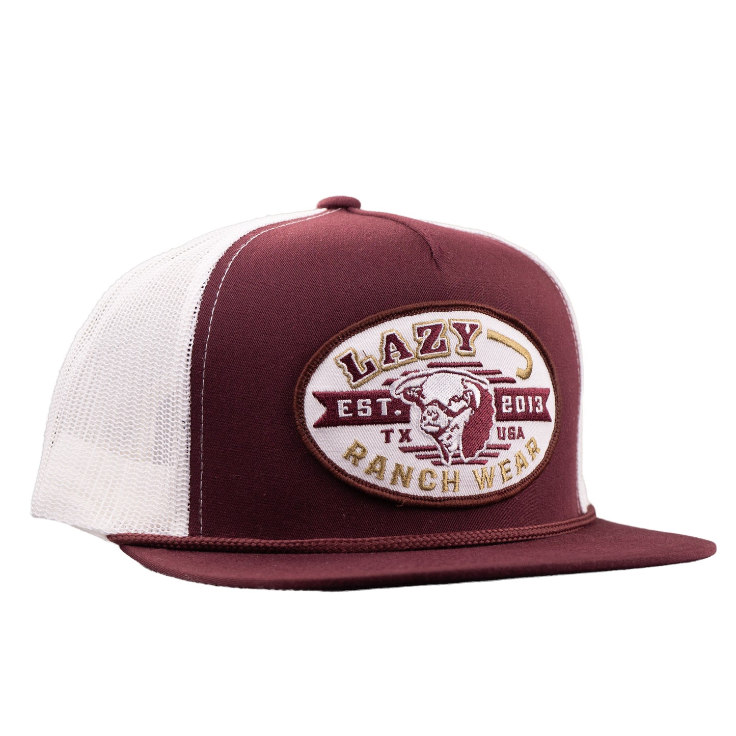 Lazy J Ranch Maroon & White Cattle King Classic Rope Trucker Hat-