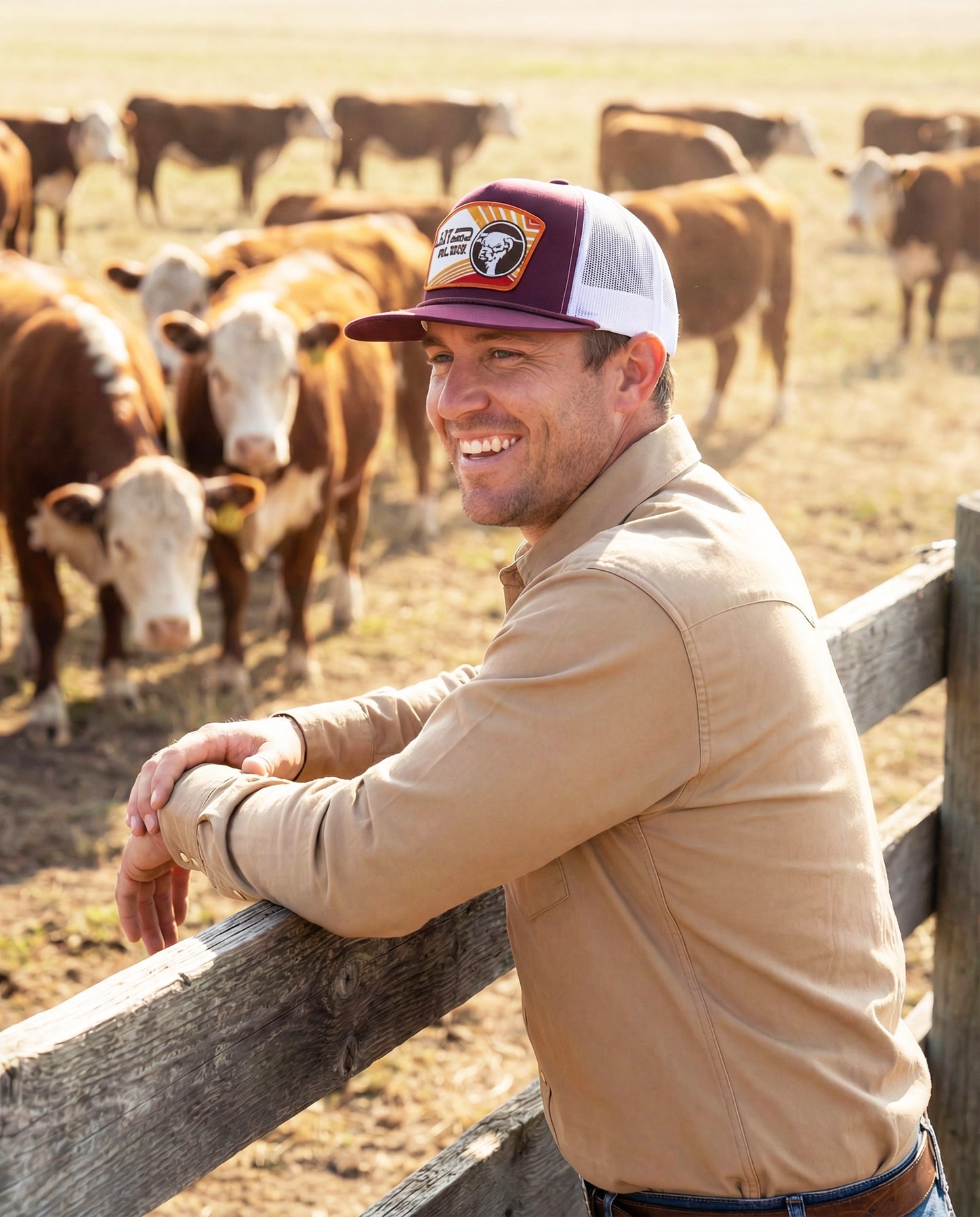 Lazy J Ranch Maroon & White Daybreak Classic Rope Trucker Hat-