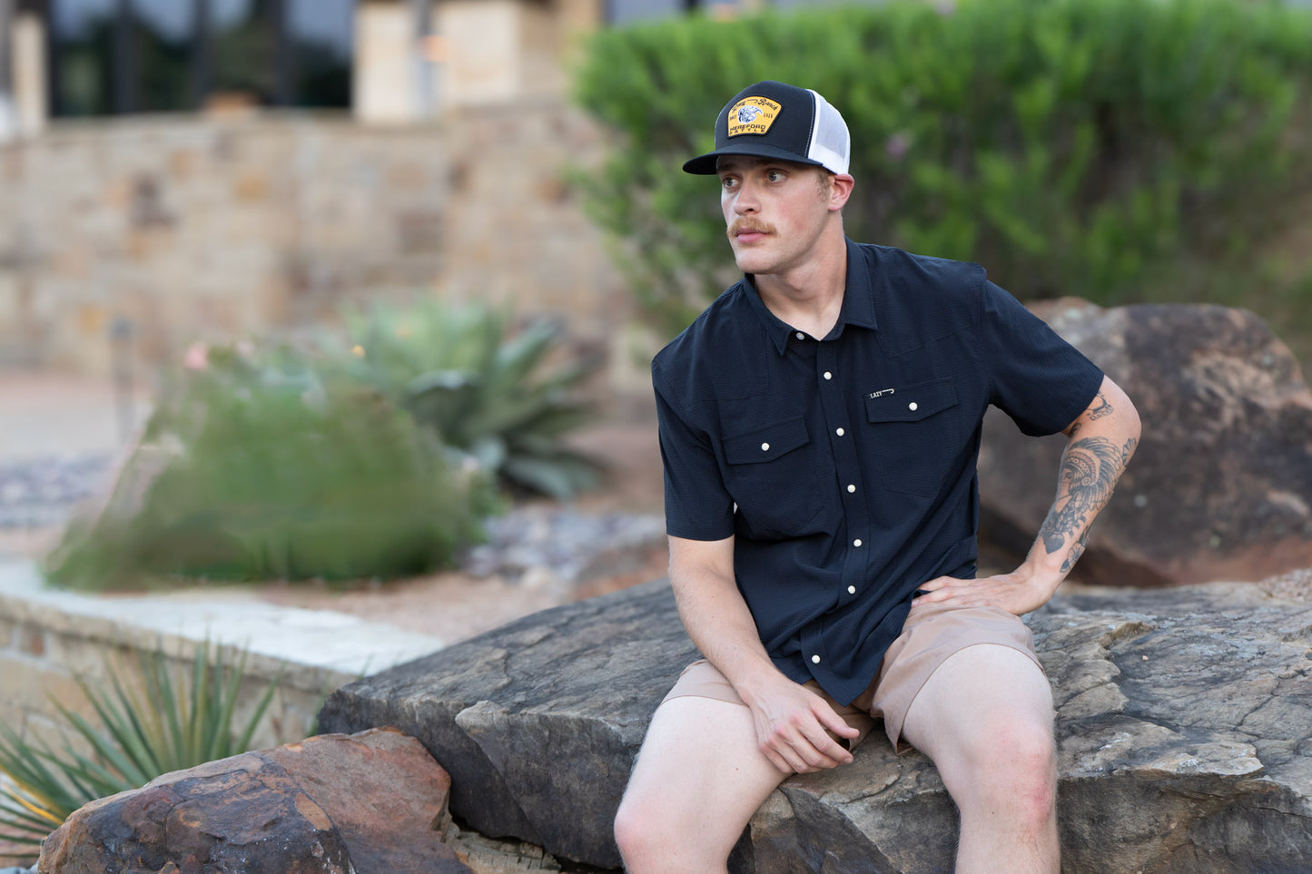 Lazy J Ranch Men's Airflow Pearl Snap Short Sleeve Shirt - Black-